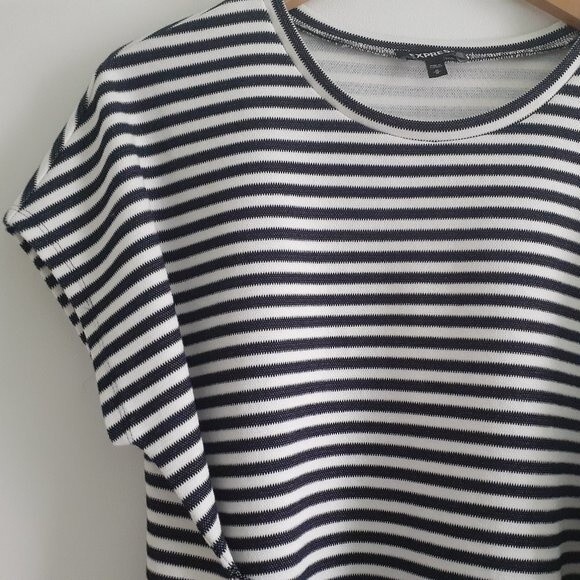 Express Striped Tie Waist Black & White Cotton Blend Blouse Size Medium - Picture 5 of 10